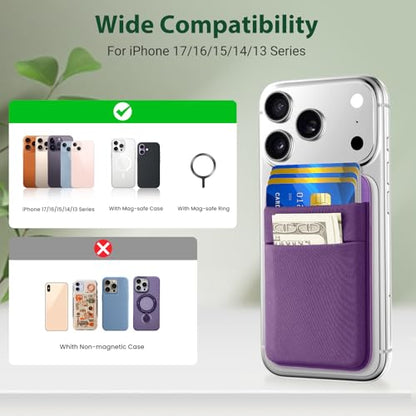 takyu Wallet Compatible with Magsafe, Stretchy Cloth Fabric 2600Gs Secure Magnetic Strength Minimalist Wallet Phone Credit Card Holder Compatible with iPhone 17 16 15 14 13 12 Series Purple - color: Purple