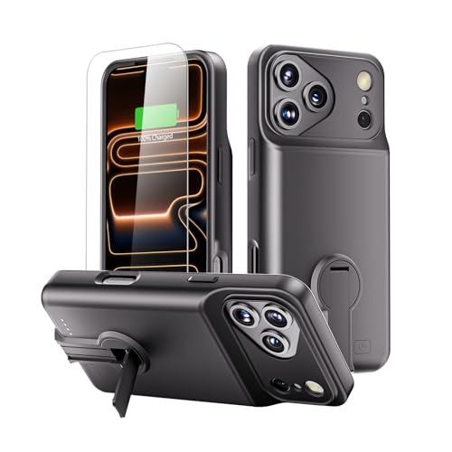 GIN FOXI for iPhone 17 Pro Max Battery Case with Stand, Charging Case Charger 8500mAh Ultra-Slim Lightweight Powerful Battery Pack 15W Fast Rechargeable Anti-Fall TPU Juice Box (6.9") Black