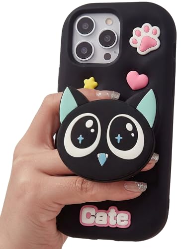 for iPhone 14 Pro Case, Kawaii 3D Black Cat Pop-Up Grip for Girls - size: iPhone 14 Pro