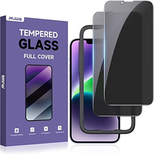 ruwa Privacy Screen Protector for iPhone 13/13 Pro/14/16e [2-Pack][6.1 Inch] Display Tempered Glass Film with Easy Installation Frame, Ultra HD, 9H Hardness, Scratch Resistant, Case Friendly - size: for iPhone 13/13 Pro/14/16e-6.1 inch 2-Pack
