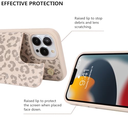 iCoverCase Compatible with iPhone 13 Pro Max Phone Case with Card Holder, Wallet Case for Women Men RFID Blocking PU Leather Protective Case 6.7 Inch (Beige Leopard) - color: Beige Leopard