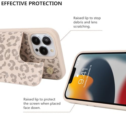 iCoverCase Compatible with iPhone 13 Pro Max Phone Case with Card Holder, Wallet Case for Women Men RFID Blocking PU Leather Protective Case 6.7 Inch (Beige Leopard) - color: Beige Leopard