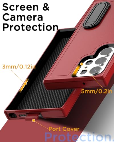 AICase for Samsung Galaxy S25 Ultra Case Built-in Stand,3 in 1 Heavy Duty Drop Protection Full Body Rugged Shockproof Military Protective Tough Durable Cover for Samsung Galaxy S25 Ultra 5G_4 - color: Red with Stand