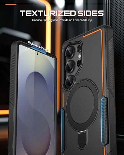 Poetic Neon MagPro Case for Samsung Galaxy S25 Ultra 5G, [Magnetic Ring Kickstand] Double Layer Rugged Slim Shockproof Protective Case, Black/Orange - color: Magpro Orange