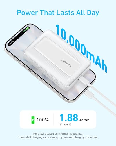 Anker Zolo Magnetic Power Bank,10,000mAh Magsafe Portable Charger | Compact Wireless Battery Pack with 30W Max Fast Charging, Skin-Friendly and Durable Design for Travel - color: Blue