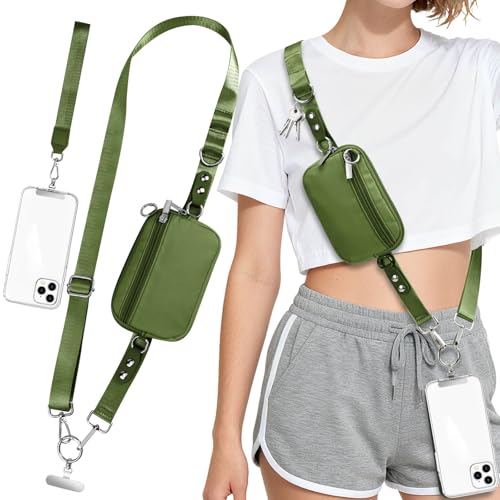 Phone Lanyard Crossbody with Detachable RFID Wallet (Green) - color: Green, size: Medium