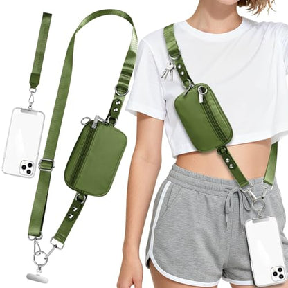 Phone Lanyard Crossbody with Detachable RFID Wallet (Green) - color: Green, size: Medium