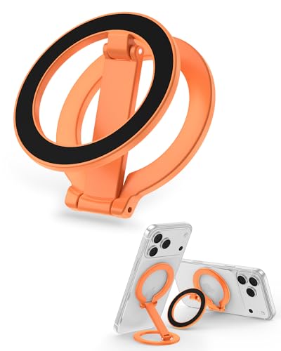 MagSafe Phone Grip Two-Sided Magnetic Ring Holder Foldable iPhone Kickstand - color: Orange