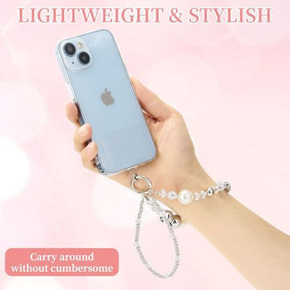 WOZEAH Phone Charm for Women, Beaded Wrist Strap Lanyard with Tether Tab – Anti-Theft Hands-Free Detachable Phone Chain Wristlet - color: Cross Double Chain