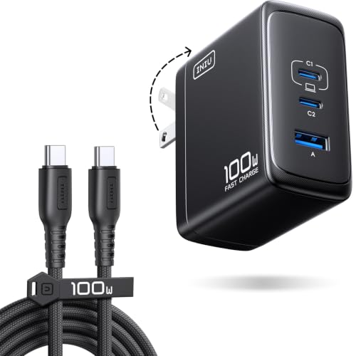 INIU 100W USB C Laptop Charger, GaN Fast Charging Block for with 100W Cable - color: Black