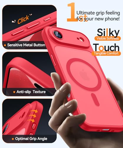 CANSHN Magnetic Compatible with iPhone Air Case(6.5 Inch), Upgraded [Full Camera Protection] [Compatible with Magsafe] [Translucent Matte] Shockproof Phone Cover for iPhone 17 Air Case,Red - color: Red, size: iPhone Air (6.9 Inch,1 Lens)