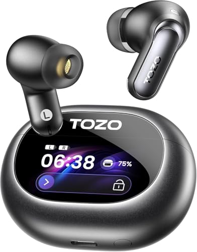 TOZO NC20 Pro Active Noise Cancelling Wireless Earbuds, Smart LCD Screen - color: Ink Black