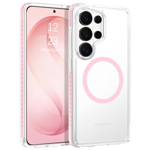 VENINGO Magnetic Case for Samsung Galaxy S26 Ultra, Built-in Cushion, 14FT Drop Protection, Anti-Yellowing Clear for Minimalists, Charm Slot, for Commuters & Daily Travel, Clear/Pink - color: Pink