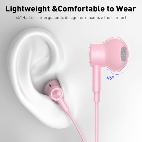 USB C Headphones Magnetic Wired Earbuds with Mic for Apple/Samsung Android - color: Pink