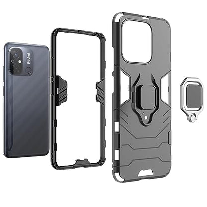 Max Power Digital Magnet Case for Xiaomi Redmi 12c Shockproof Hard Phone Cover with Grip, Metal Ring Kickstand Bumper Shell [Compatible with Magnetic Car Mount] (Red) - color: Red, size: Xiaomi Redmi 12c