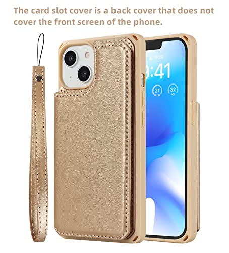 iCoverCase Compatible with iPhone 14 Wallet Phone Case with Card Holder for Women, RFID Blocking Embossed PU Leather Wrist Strap Case 6.1 Inch (Macaron Gold) - color: P-Gold