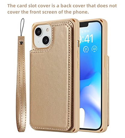 iCoverCase Compatible with iPhone 14 Wallet Phone Case with Card Holder for Women, RFID Blocking Embossed PU Leather Wrist Strap Case 6.1 Inch (Macaron Gold) - color: P-Gold