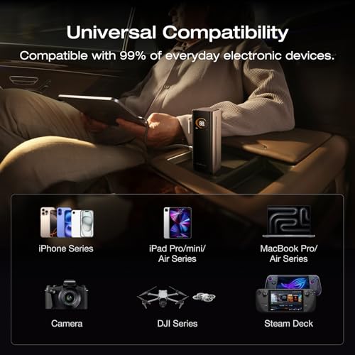 EF ECOFLOW RAPID Pro Power Bank with 67W Wall Plug, 10,000mAh 3-in-1 Portable Charger with Built-in USB-C Cable, 45W Fast Recharging, Travel Essentials for iPhone 17/16 Series, Galaxy, Laptops, and More - color: Gray Black