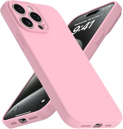 Compatible with iPhone 15 Pro Case, Shockproof Liquid Silicone Protective Phone Case with Soft Anti-Scratch Microfiber Lining Ultra Slim Drop Protection Phone Cover (Pink) - color: Pink, size: iPhone 15 Pro