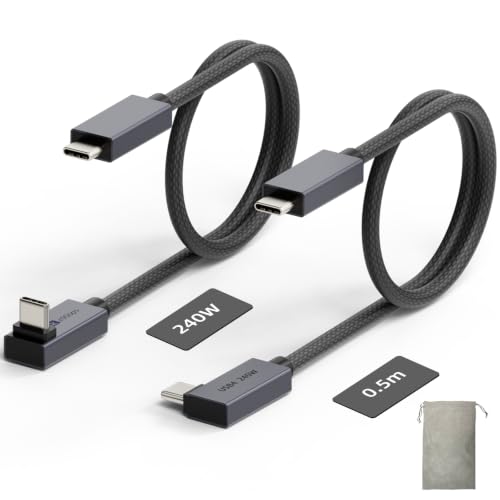 USB4 240W Right Angle USB C Cable 1.6ft (2-Pack) - 40Gbps USB-C to USB-C with Pouch, Thunderbolt 4/3 & PD Charging for MacBook Pro, iPhone 17, Gaming Monitor (Black) - color: 2-Pack,1.6FT