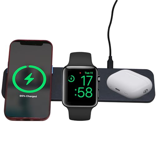 3 in 1 Wireless Charger for Smart Watch/Earbuds/Smart Phone, Wireless Charging Pad (Black) - color: Black