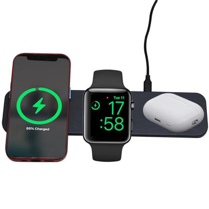 3 in 1 Wireless Charger for Smart Watch/Earbuds/Smart Phone, Wireless Charging Pad (Black) - color: Black