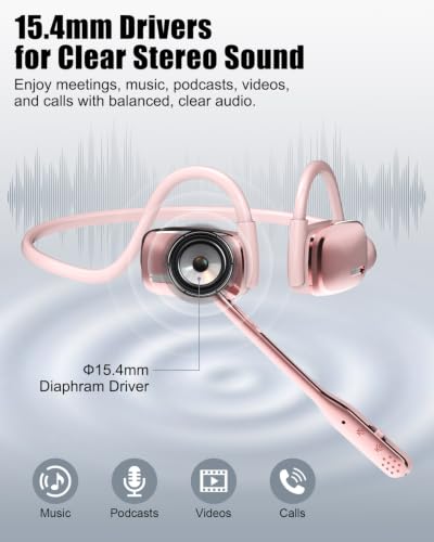 Wireless Headset with Noise Cancelling Mic, Bluetooth V5.4 Headphones-Pink - color: Pink