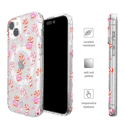 VELVET CAVIAR Christmas Phone Case for iPhone 15 - Compatible with MagSafe - 10ft Drop Tested - Holiday Peppermint Glitter Winter Theme - color: Peppermint Princess, size: 15