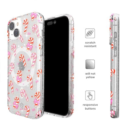 VELVET CAVIAR Christmas Phone Case for iPhone 15 - Compatible with MagSafe - 10ft Drop Tested - Holiday Peppermint Glitter Winter Theme - color: Peppermint Princess, size: 15