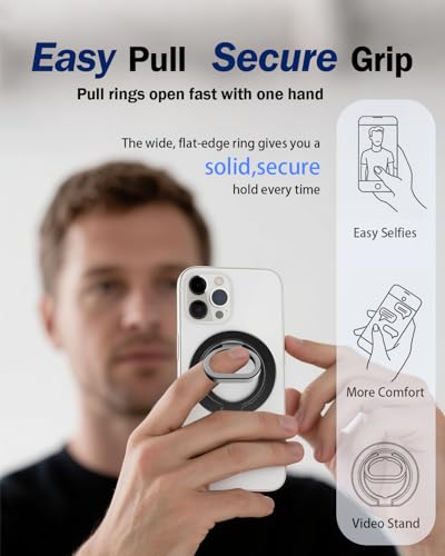 Phone Grip for MagSafe,360°& 180°Rotation Magnetic Phone Ring Holder with Kickstand,Dual-Ring Thin Phone Stand for 17/16/15/14/13/12 Series-Black - color: Black