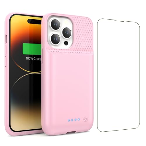 Battery Case for iPhone 13/13Pro/14,7500mah Ultra-Slim Protective Charging Case, Portable Rechargeable Expandable Battery Charger Cover Compatible with iPhone 13/13Pro/14 (6.1 Inch)-Pink - color: Pink