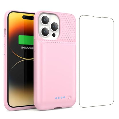 Battery Case for iPhone 13/13Pro/14,7500mah Ultra-Slim Protective Charging Case, Portable Rechargeable Expandable Battery Charger Cover Compatible with iPhone 13/13Pro/14 (6.1 Inch)-Pink - color: Pink