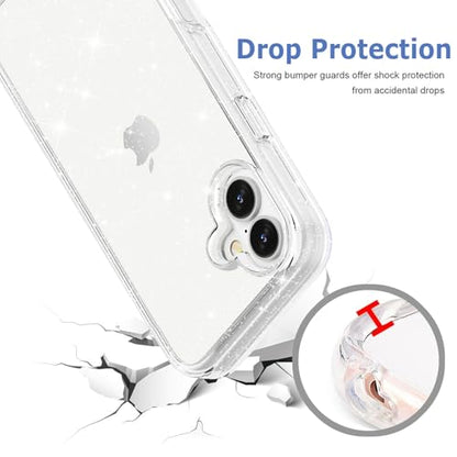 TENOC Phone Case Compatible with iPhone 16, Glitter Case Clear Sparkling Protective Bumper Cute Cover for Girls Women - color: Clear Glitter, size: iPhone 16