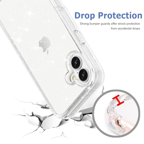 TENOC Phone Case Compatible with iPhone 16, Glitter Case Clear Sparkling Protective Bumper Cute Cover for Girls Women - color: Clear Glitter, size: iPhone 16