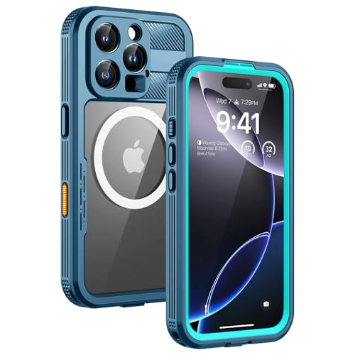 Lanhiem Magnetic for iPhone 16 Pro Case, IP68 Waterproof Dustproof Case, [Compatible with Magsafe] [Built-in Screen Protector] Full Body Heavy Duty Rugged Phone Cover 6.3 inch, Blue/Clear - color: Blue, size: for iPhone 16 Pro