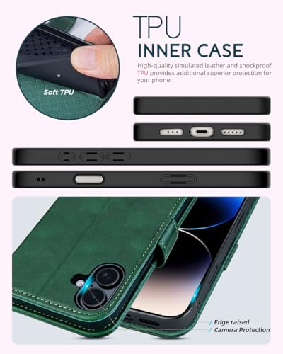 OCASE for iPhone 16 Wallet Case, PU Leather Crossbody Phone Case with Removable Shoulder Strap, Kickstand, RFID Blocking Card Slots, Flip Folio Phone Cover 6.1 Inch 2024, Blackish Green - color: Blackish Green, size: iPhone 16