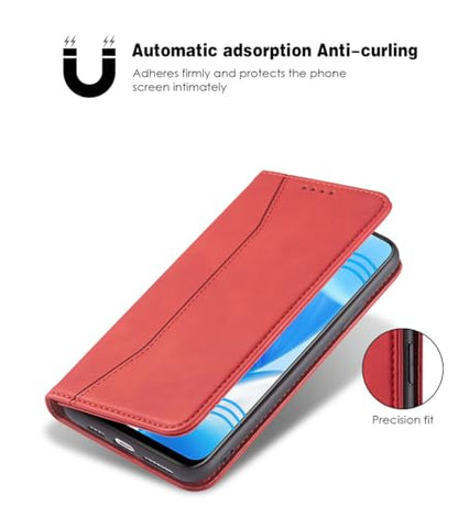 Asuwish Flip Wallet Phone Case for OnePlus Nord N200 5G with Screen Protector Magnetic Closure Folio Cover Credit Card Holder Slot Stand One Plus N 200 G5 1 Plus 200N 1plus One+ 1+ N2005G 2021 Red - color: Red
