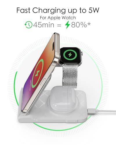 3 in 1 Charging Station for Multiple Devices,Travel Wireless Charging Station, Foldable Charger for iPhone 16/15/14/13/12/SE/11/X/8 Series,& Android Phone,& AirPods,& iWatch (Adapter Not Included)