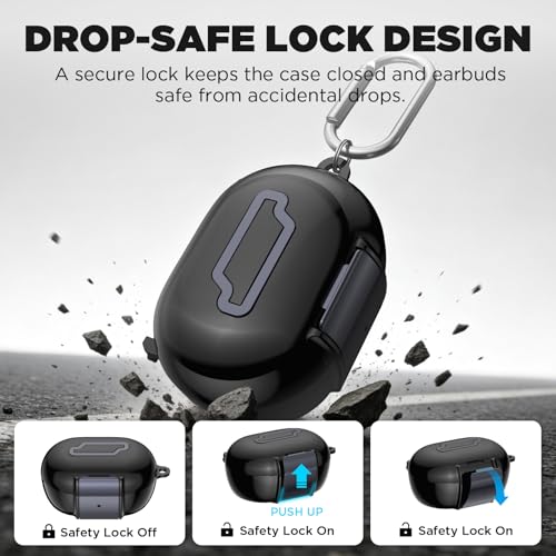 for Bose New QuietComfort Earbuds Case (2024), TPU Protective Cover with Phone Holder Stand & Double Safety Lock, Supports Wireless Charging, Includes Carabiner and Cleaning Pen (Black) - color: Black