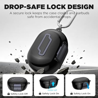 for Bose New QuietComfort Earbuds Case (2024), TPU Protective Cover with Phone Holder Stand & Double Safety Lock, Supports Wireless Charging, Includes Carabiner and Cleaning Pen (Black) - color: Black