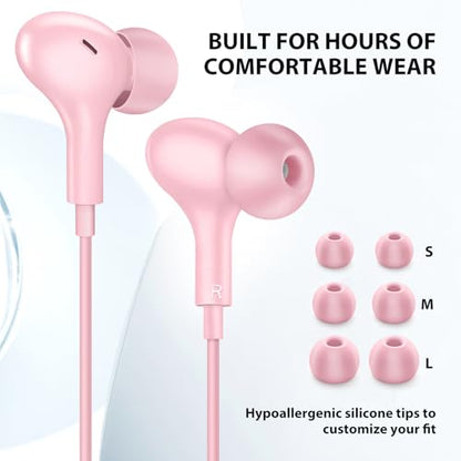 ASKUBSKU Wired Earbuds 3.5mm Headphones for Chromebook PC School, Pink - color: Pink