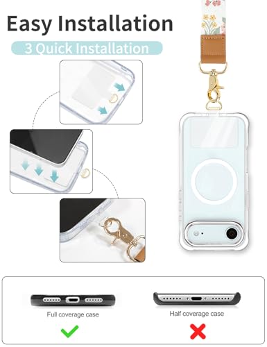 Phone Lanyard Crossbody Strap, Adjustable Neck Strap and Wristlet Strap for Phone Wallet ID Badge with 2 Phone Tabs - color: Beige Flowers