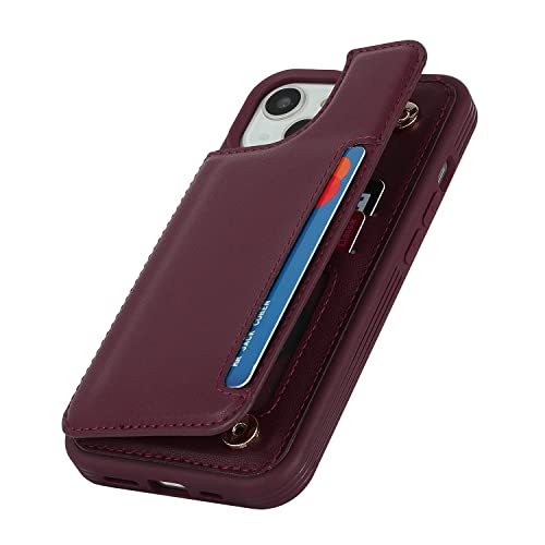 iCoverCase Compatible with iPhone 14 Case with Card Holder, Wallet Case for Women Men RFID Blocking PU Leather Protective Phone Case 6.1 Inch (Wine Red) - color: Wine Red