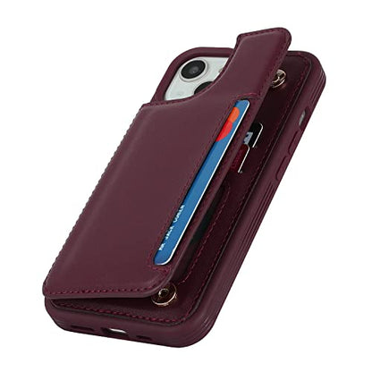 iCoverCase Compatible with iPhone 14 Case with Card Holder, Wallet Case for Women Men RFID Blocking PU Leather Protective Phone Case 6.1 Inch (Wine Red) - color: Wine Red