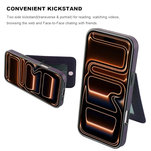 KIHUWEY for iPhone 17 Pro Max Wallet Case Card Holder, Lichee Dark Purple | Credit Card Slots, PU Leather, Kickstand, Flip Heavy Duty Protection Cover for Men and Women - color: Lichee Dark Purple