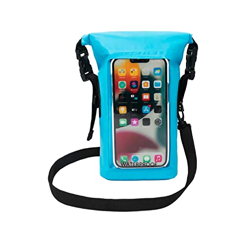 geckobrands Waterproof Phone Tote with 2L Dry Bag and Adjustable Strap – Protect Your Phone and Valuables While on The Go - color: Neon Blue
