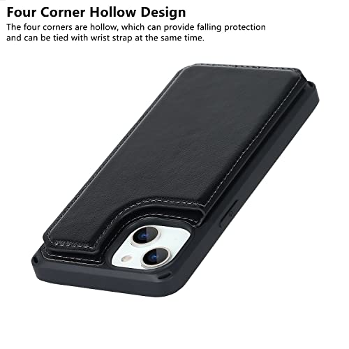 iCoverCase Compatible with iPhone 14 Wallet Phone Case with Card Holder for Women, RFID Blocking Embossed PU Leather Wrist Strap Case 6.1 Inch (Macaron Black) - color: P-Black