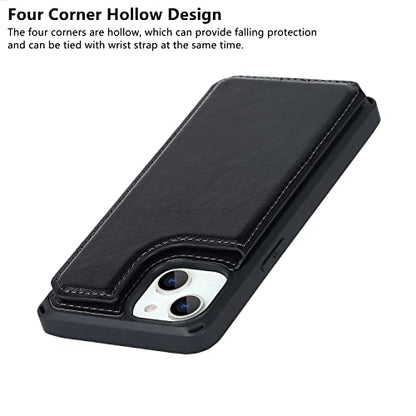 iCoverCase Compatible with iPhone 14 Wallet Phone Case with Card Holder for Women, RFID Blocking Embossed PU Leather Wrist Strap Case 6.1 Inch (Macaron Black) - color: P-Black