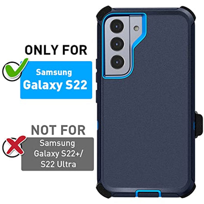 AICase Belt-Clip Holster Case for Galaxy S22 with Screen Protector, Heavy Duty Drop Protection Full Body Rugged Shockproof/DustProof Military Grade Tough Durable Cover for Samsung Galaxy S22 - color: Navy with Belt Clip