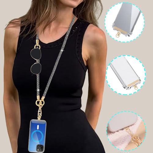 Crystal Phone Lanyard Crossbody and Wrist Strap Lanyard Rhinestone Anti-Theft Phone Strap Phone Neck Strap for Women - color: Grey